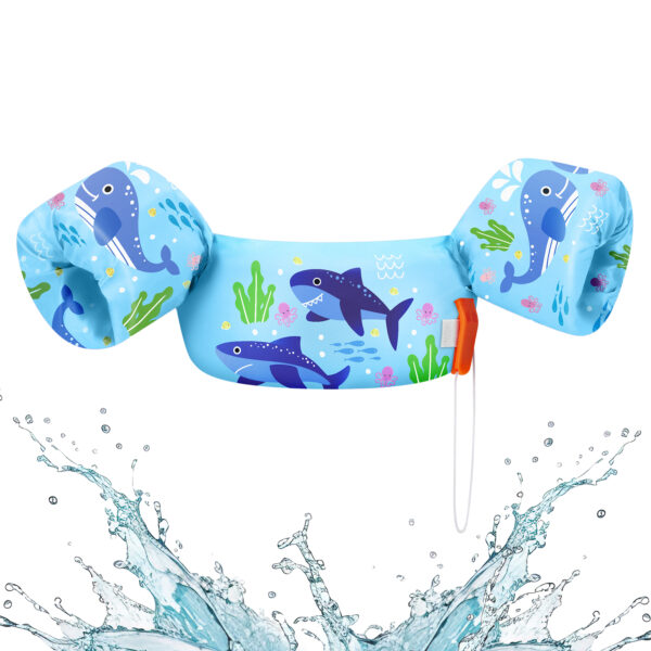 HeySplash Swim Vest for Kids, Toddler Pool Floaties Fit 20-50 Lbs, Puddle Jumper with Adjustable Strap, Swim Jacket Water Wings Arm Float, Sea Beach Boat Swim Aid for Boy Girl Baby 2-6 Year,Blue Shark