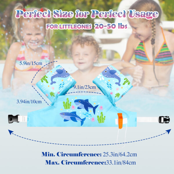 HeySplash Swim Vest for Kids, Toddler Pool Floaties Fit 20-50 Lbs, Puddle Jumper with Adjustable Strap, Swim Jacket Water Wings Arm Float, Sea Beach Boat Swim Aid for Boy Girl Baby 2-6 Year,Blue Shark - Image 4