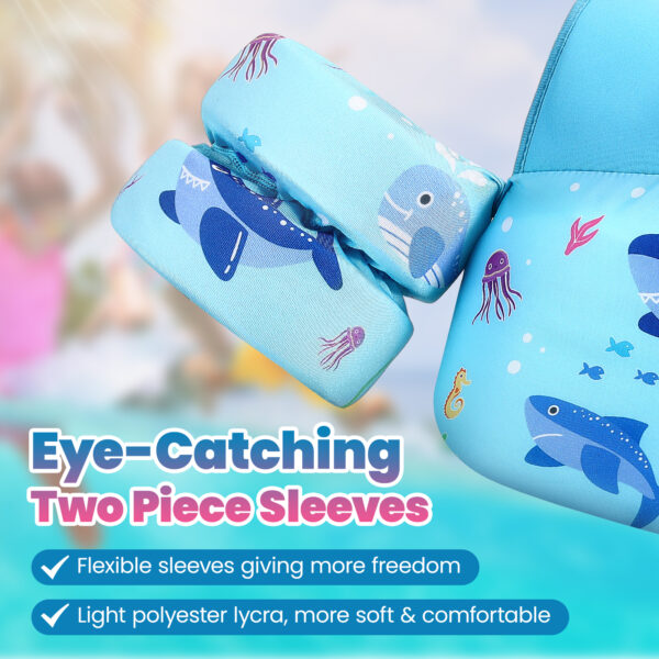 HeySplash Swim Vest for Kids, Toddler Pool Floaties Fit 22-70 Lbs, Puddle Jumper with Double Adjustable Strap, Swim Jacket Water Wing Arm Float, Sea Boat Flotation Device Boy Girl Age 2-7,Blue Shark - Image 6