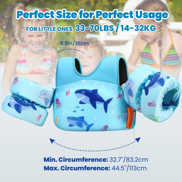 HeySplash Swim Vest for Kids, Toddler Pool Floaties Fit 22-70 Lbs, Puddle Jumper with Double Adjustable Strap, Swim Jacket Water Wing Arm Float, Sea Boat Flotation Device Boy Girl Age 2-7,Blue Shark - Image 7