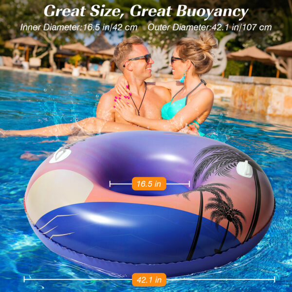 HeySplash Pool Tubes for Adult, 42 Inch Large Pool Floats with Handles, Inflatable Swim Rings Lounge, Hawaii Fun Swim Floaties Swimming Pool Beach Lake River Party Decoration Toys, Purple Sunset - Image 2