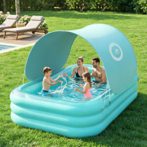 HeySplash Inflatable Pool with Canopy, Swimming Pool for Adults, Large Blow Up Pool Ideal for Family Backyard Garden Party, Outdoor Summer Fun, 102" x 65" x 22"(Green)
