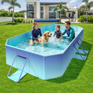 HeySplash Foldable Pool, Non-Inflatable Swimming Pool with Rigid Puncture-Proof Hard Composite Board, Kiddie Pool Outdoor Pool, Adults & Kids Pool for Backyard Garden Dog Pool 78"×53"×19", Ice Blue