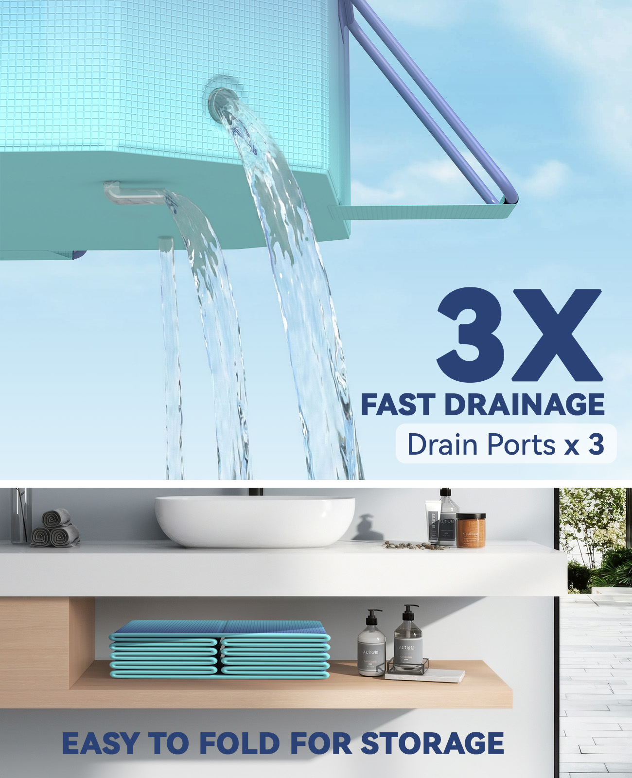 HeySplash Foldable Pool, Non-Inflatable Swimming Pool with Rigid Puncture-Proof Hard Composite Board, Kiddie Pool Outdoor Pool, Adults & Kids Pool for Backyard Garden Dog Pool 78"×53"×19", Ice Blue - Image 6