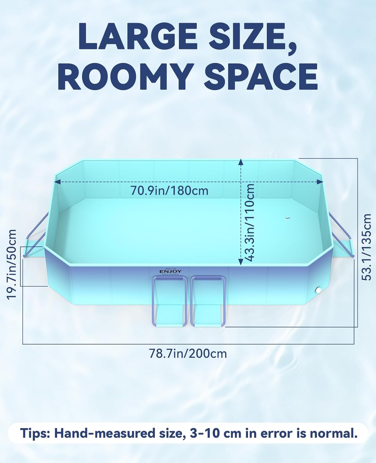 HeySplash Foldable Pool, Non-Inflatable Swimming Pool with Rigid Puncture-Proof Hard Composite Board, Kiddie Pool Outdoor Pool, Adults & Kids Pool for Backyard Garden Dog Pool 78"×53"×19", Ice Blue - Image 2
