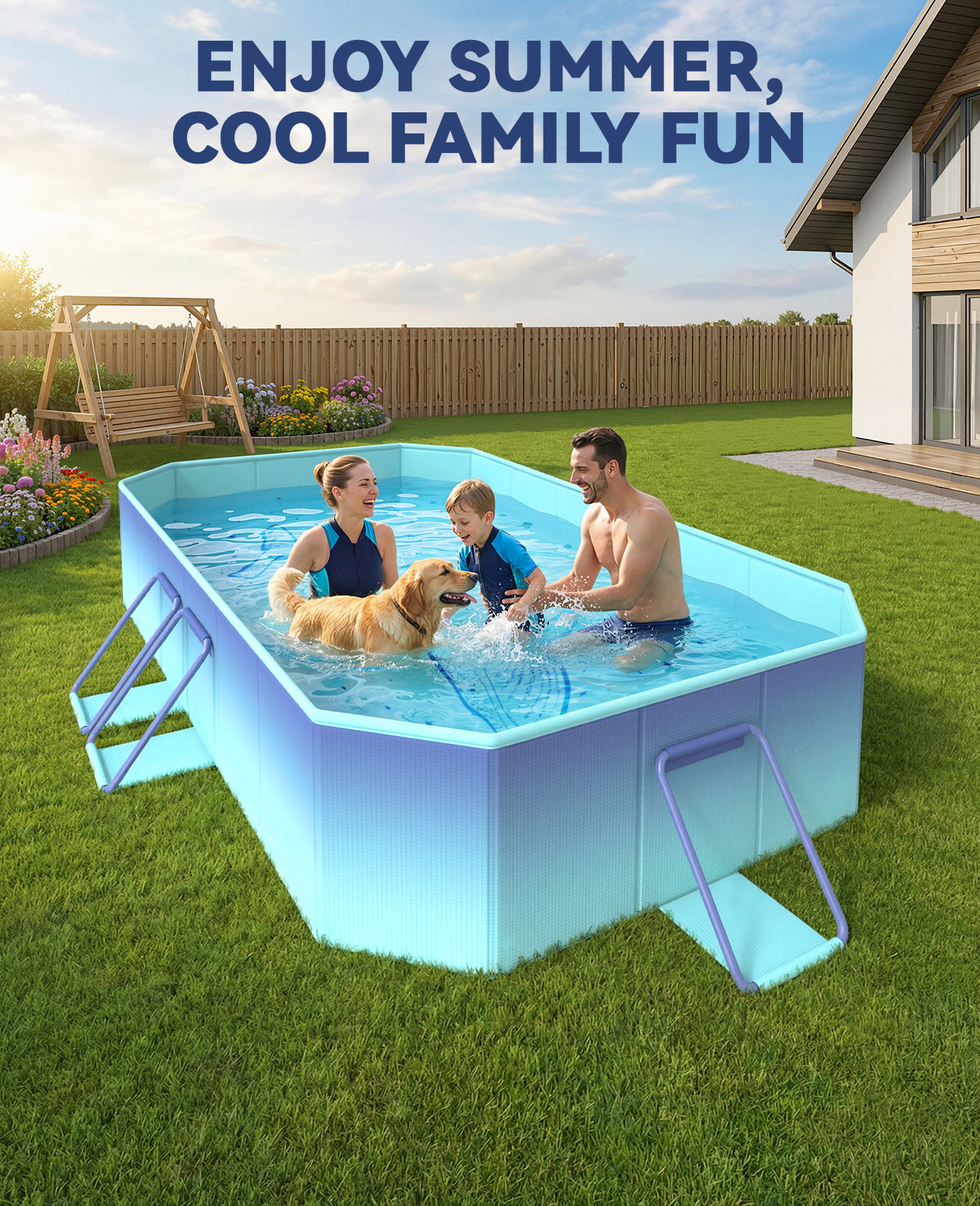 HeySplash Foldable Pool, Non-Inflatable Swimming Pool with Rigid Puncture-Proof Hard Composite Board, Kiddie Pool Outdoor Pool, Adults & Kids Pool for Backyard Garden Dog Pool 78"×53"×19", Ice Blue - Image 8