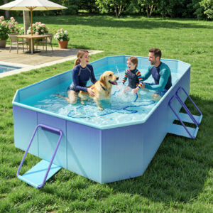HeySplash Foldable Pool, Non-Inflatable Swimming Pool with Rigid Puncture-Proof Hard Composite Board, Kiddie Pool Outdoor Pool, Adults & Kids Pool for Backyard Garden Dog Pool 78"×53"×19", Blue Whale