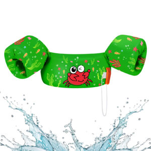 HeySplash Swim Vest for Kids, Toddler Pool Floaties Fit 22-55 Lbs, Children Swimming Vest with Adjustable Strap, Swim Jacket Water Wings Arm, Puddle Sea Beach Boat Jumper Boys Girls, Green Crab
